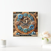 エレガント開花:5周年記念フローラ取り決め スクエア壁時計 (ホーム)