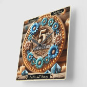 エレガント開花:5周年記念フローラ取り決め スクエア壁時計 (傾斜)