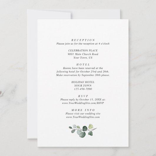 エレガント陽花ユーカリ結婚の全てを一つにする 招待状 (裏面)