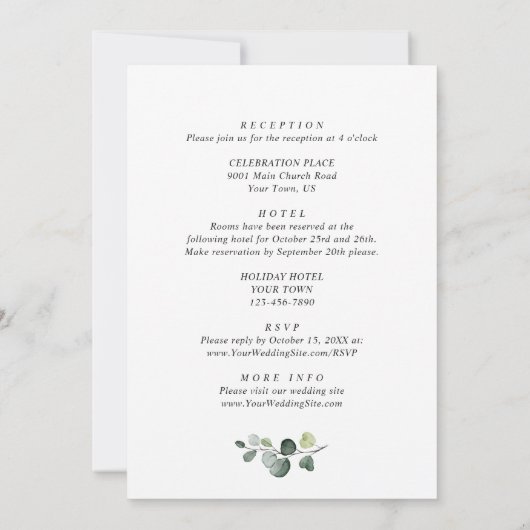 エレガント陽花ユーカリ結婚の全てを一つにする 招待状 (裏面)