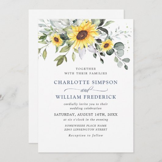 エレガント陽花ユーカリ結婚の全てを一つにする 招待状 (正面/裏面)