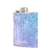 エレガント雛スタイリッシュ青と紫のグリッターの流れ フラスク (左)