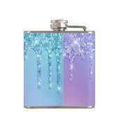 エレガント雛スタイリッシュ青と紫のグリッターの流れ フラスク (裏面)