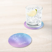 エレガント雛スタイリッシュ青と紫のグリッターの流れ ラウンドペーパーコースター (インサイチュ)