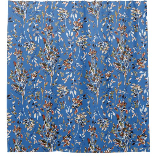 エレガント離れと果実の青い水色フローラ シャワーカーテン (正面)