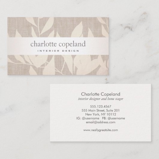 エレガント離れシック内装デザインベージュ自然 名刺 (正面/裏面)