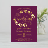 エレガント離れ金ゴールドはカシス・パープル結婚ズ 箔招待状 (立ち正面)