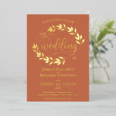 エレガント離れ金ゴールドオンテラコッタクラッシー結婚ズ 箔招待状 (立ち正面)