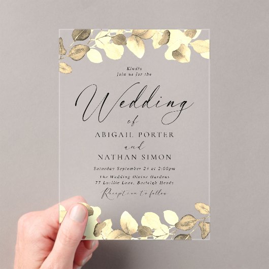 エレガント離れ金ゴールド結婚ズ アクリル招待状 (インサイチュ (ポータブル))