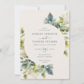 エレガント離れGREENERY QRコード写真結婚s 招待状 (正面)