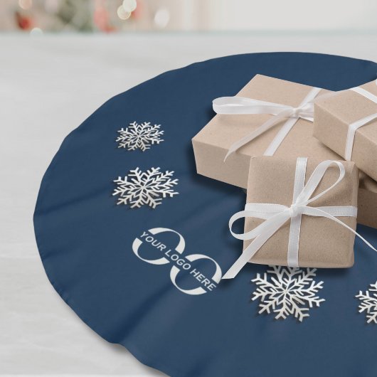 エレガント雪の上にカスタムBusiness Logo Navy付き ブラッシュドポリエステルツリースカート