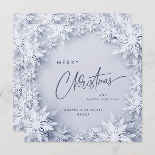 エレガント雪の企業の挨拶 シーズンカード (正面/裏面)