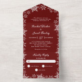 エレガント雪縁ど雪の赤い結婚クリスマス オールインワン招待状 (内側)