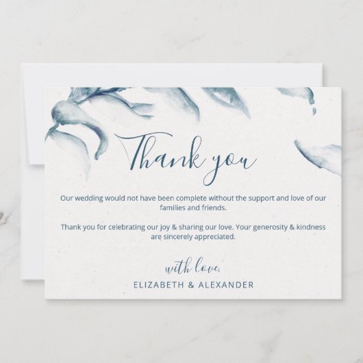 エレガント青い水の色ロマンシンプルス結婚の サンキューカード (正面)
