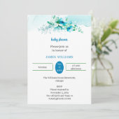 エレガント青い花カスタマイズの赤ちゃん 招待状 (スタンド正面)