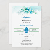 エレガント青い花カスタマイズの赤ちゃん 招待状 (正面/裏面)