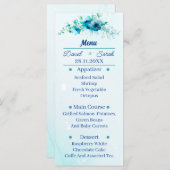 エレガント青い花パーソナライズされたの結婚ディナー メニュー (正面/裏面)