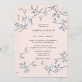 エレガント青と白のフランスのトイ結婚ル 招待状 (正面/裏面)