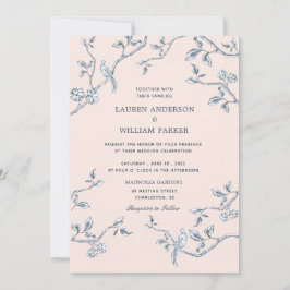 エレガント青と白のフランスのトイ結婚ル 招待状