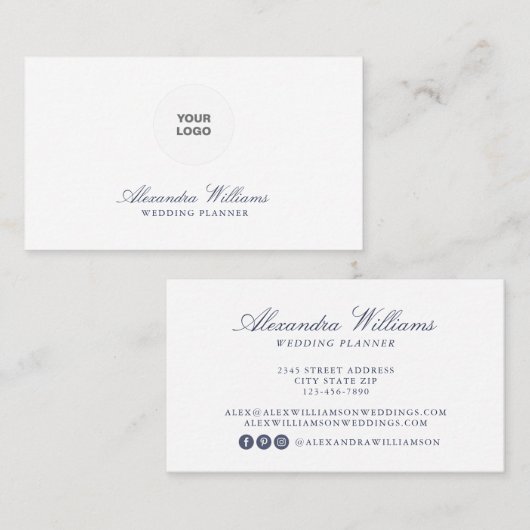 エレガント青のスクリプモダントプロフェッショナルロゴ 名刺 (正面/裏面)