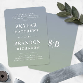 エレガント青グラデーションと緑のセミセフォーマル結婚ス 招待状