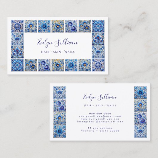 エレガント青タイル枠名刺 名刺 (正面/裏面)