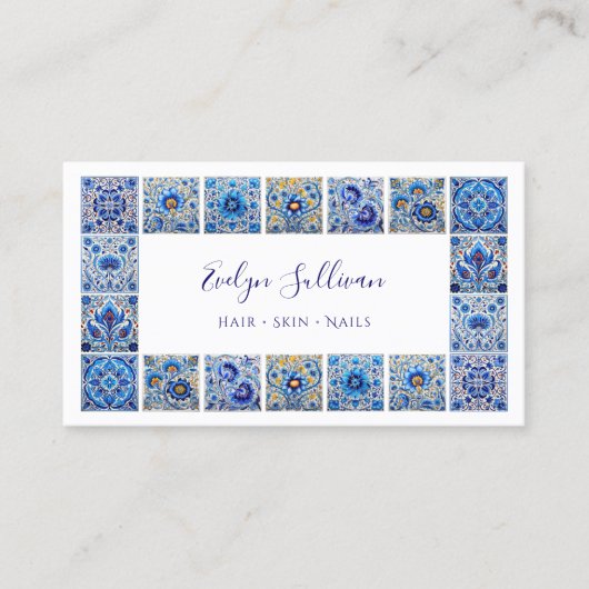 エレガント青タイル枠名刺 名刺 (正面)