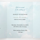 エレガント青パーソナライズされた結婚花 三つ折り招待状 (内部中)