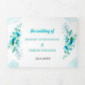 エレガント青パーソナライズされた結婚花 三つ折り招待状 (カバー)