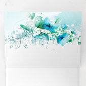 エレガント青パーソナライズされた結婚花 三つ折り招待状 (内部最初)