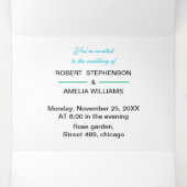 エレガント青パーソナライズされた結婚花 三つ折り招待状 (内部中)