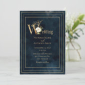 エレガント青ミニマル金ゴールドモダン結婚s 招待状 (スタンド正面)