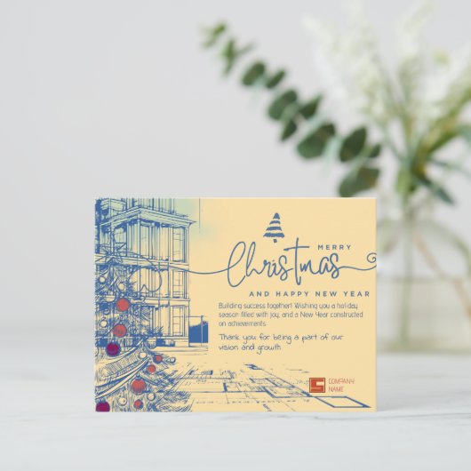 エレガント青写真クリスマスと建築 シーズンポストカード (スタンド正面)