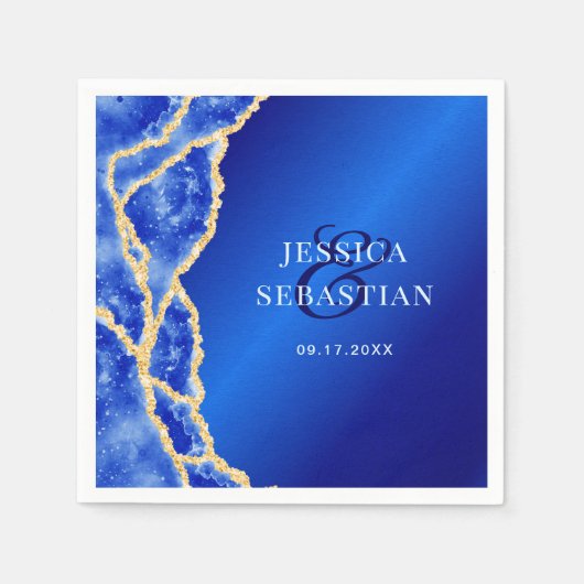 エレガント青王室のと金ゴールド結婚の スタンダードカクテルナプキン (正面)