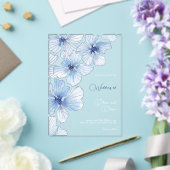 エレガント青結婚花 アクリル招待状 (インサイチュ (ウェディング))