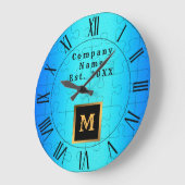 エレガント青金モノグラムの属 ラージ壁時計 (傾斜)