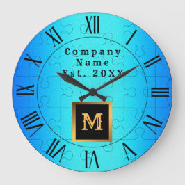 エレガント青金モノグラムの属 ラージ壁時計