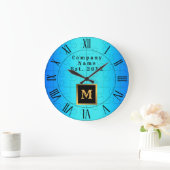 エレガント青金モノグラムの属 ラージ壁時計 (ホーム)