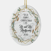 エレガント青銅緑の初めてのクリスマス結婚した セラミックオーナメント (右)