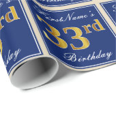 エレガント青、フェイク金ゴールド33番目の誕生日+名前 ラッピングペーパー (ロールコーナー)