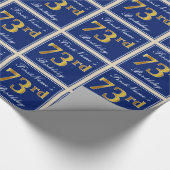 エレガント青、フェイク金ゴールド73番目の誕生日+名前 ラッピングペーパー (角)