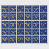 エレガント青、フェイク金ゴールド76番目の誕生日+名前 ラッピングペーパー (フラット)