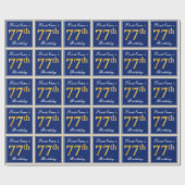 エレガント青、フェイク金ゴールド77番目の誕生日+名前 ラッピングペーパー (フラット)