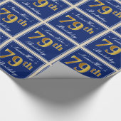 エレガント青、フェイク金ゴールド79番目の誕生日+名前 ラッピングペーパー (角)