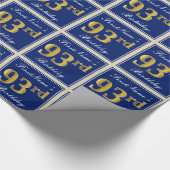 エレガント青、フェイク金ゴールド93番目の誕生日+名前 ラッピングペーパー (角)