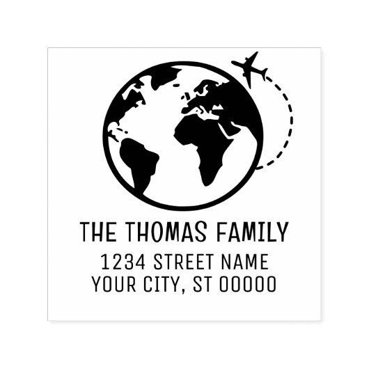 エレガント飛行機地球儀マップ名アドレス セルフインキングスタンプ (デザイン)