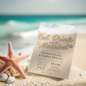 エレガント食べドリンクベ結婚したサマービーチ結婚式 招待状