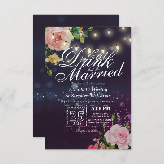 エレガント食べドリンク&ビー結婚した結婚式招待状 招待状 (正面/裏面)