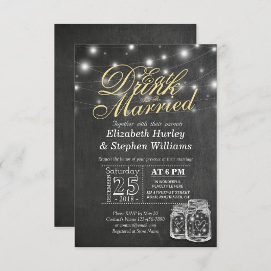 エレガント食べドリンク&ビー結婚した結婚式招待状 招待状 (正面/裏面)