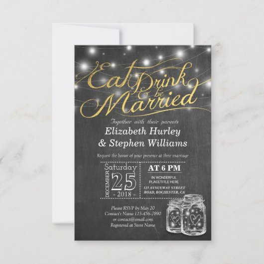 エレガント食べドリンク&ビー結婚した結婚式招待状 招待状 (正面)